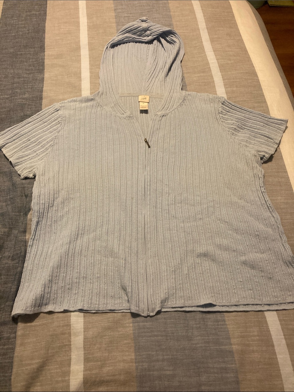 J. Jill Light Blue Short Sleeve Hooded Zip Cardigan